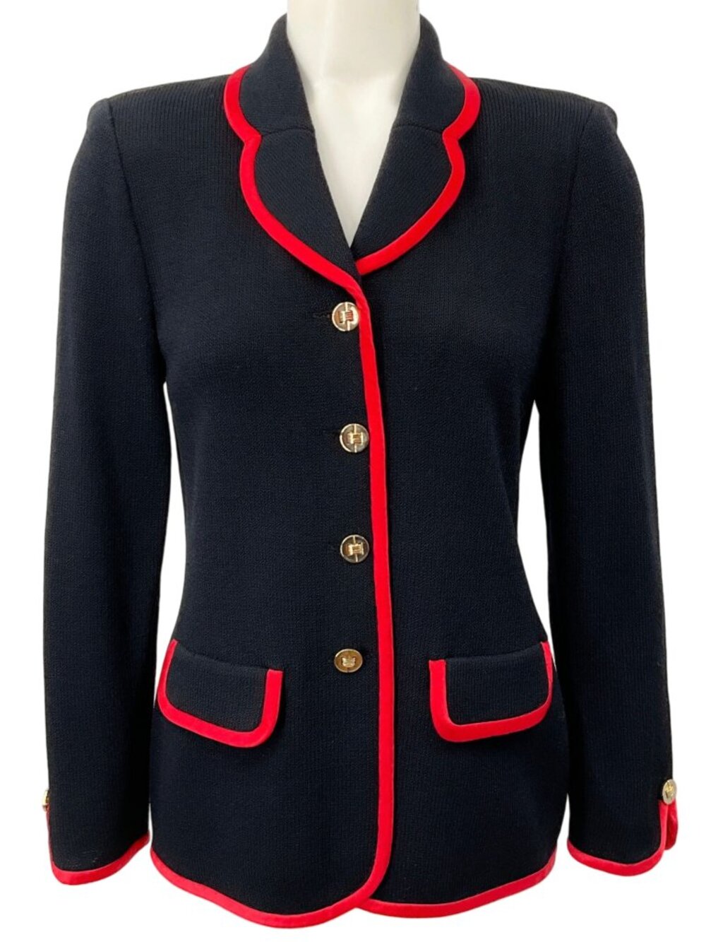 St. John Black Knit Blazer with Red Trim